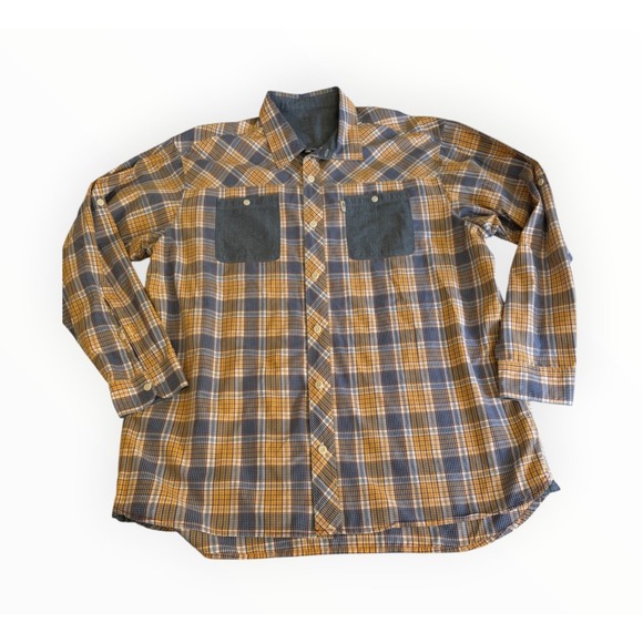 Bob Timberlake Other - Bob Timberlake Mens 2XL Plaid Shirt 100% Cotton Blue Mustard Long Sleeve Button